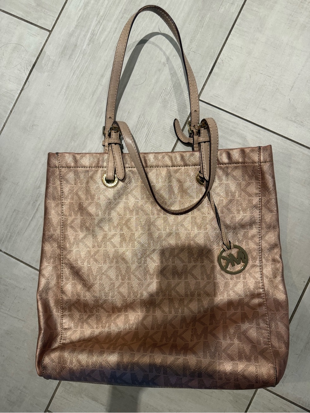 Michael Kors Metallic Rose Gold Monogram Tote